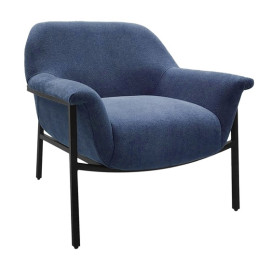 Blue Fabric Curved Back Black Metal Frame Accent Chair 